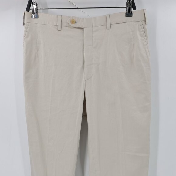 Brioni Journey Trouser mens 32x29 EU50 Sea Island Cotton Neutral flat front pant - Picture 2 of 15